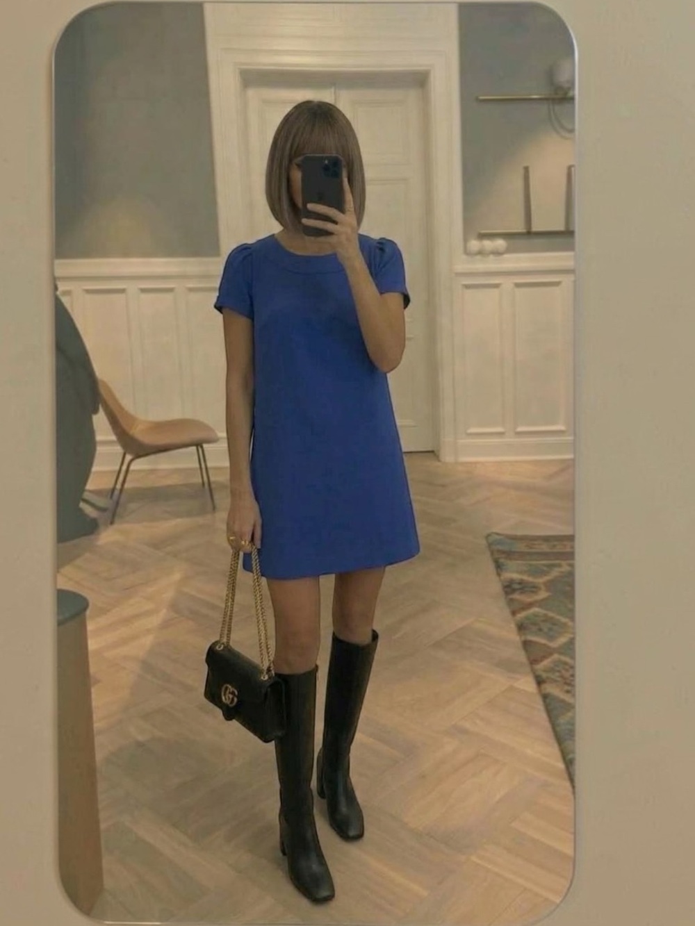 Moschino Royal Blue Short Sleeve Shift Dress Size 8 Italy Mod Pockets 60’s